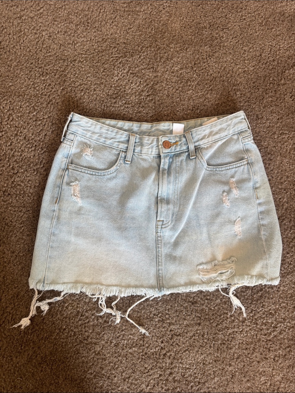 H&M Light Wash Distressed Denim Mini Skirt - Light Blue